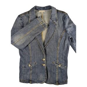 St. John Sport Denim Blazer Jacket Womens Sz M Blue Cotton Blend USA Made (Read)